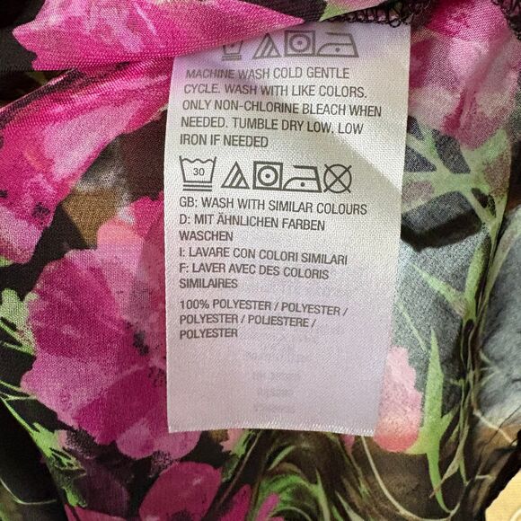 Dennis Basso Black Sheer Black Peasant Top with Floral Graphic + Tassels size M - Picture 8 of 8